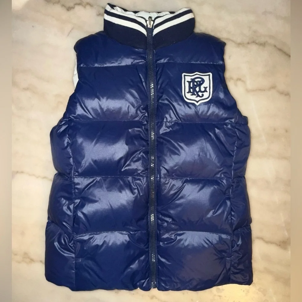 Polo Ralph Lauren Unisex Kids Reversible navy/white Puffer Vest size 12/14 large